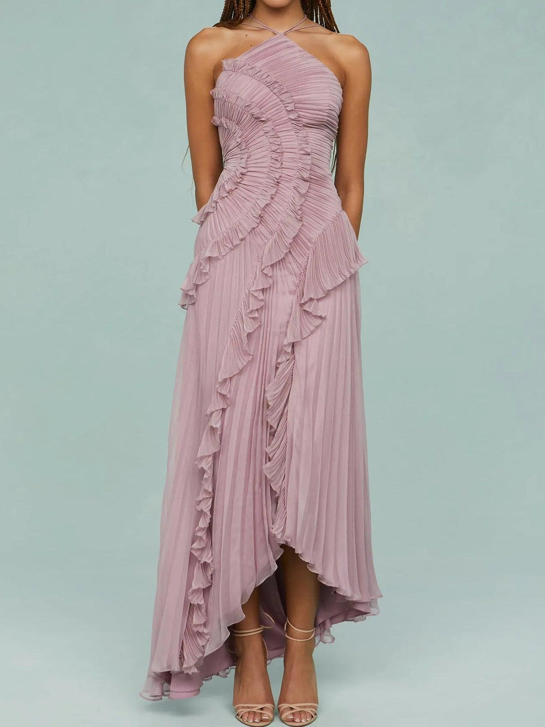 RUTH | PLEATED SUSPENDER LONG DRESS WITH SLITS DRESS