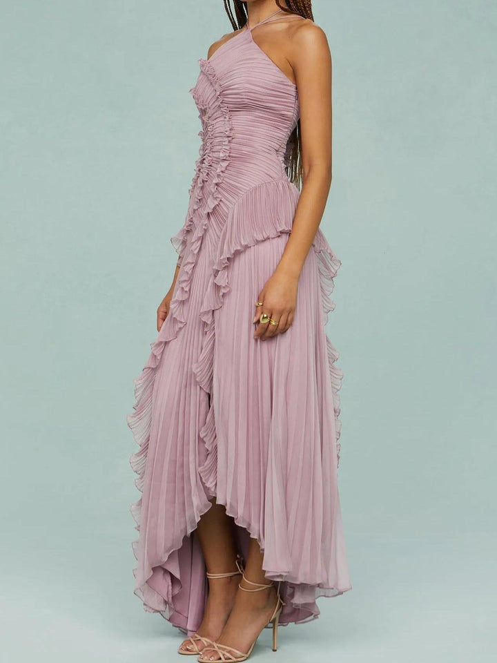 RUTH | PLEATED SUSPENDER LONG DRESS WITH SLITS DRESS