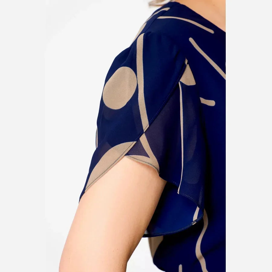LEONIE | NAVY POLKA DOT PRINT CHIFFON MIDI DRESS
