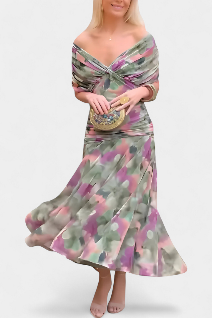 SYLVIA | LONG FLORAL V-NECK DRESS