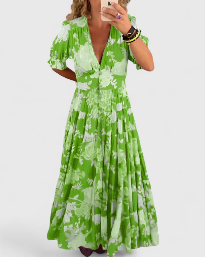 YVONNE | ELEGANT FLORAL V-NECK DRESS