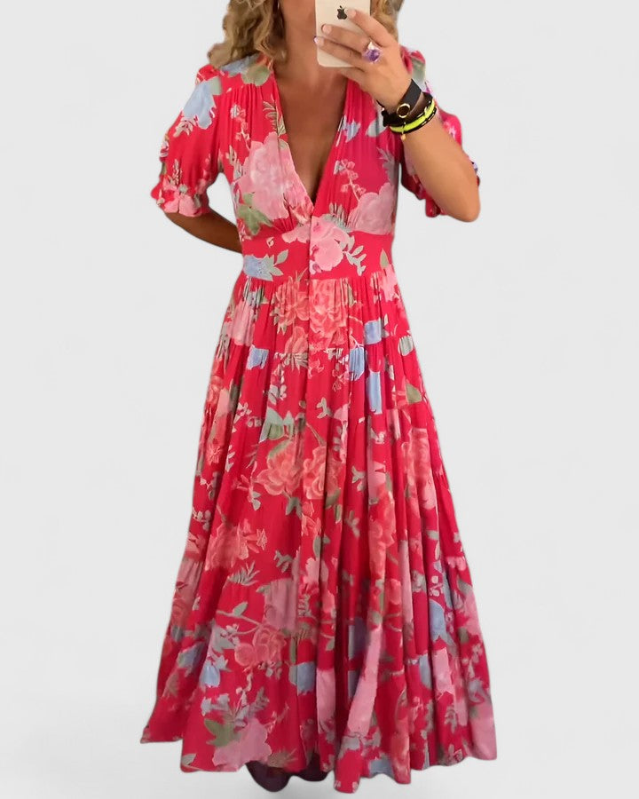 YVONNE | ELEGANT FLORAL V-NECK DRESS