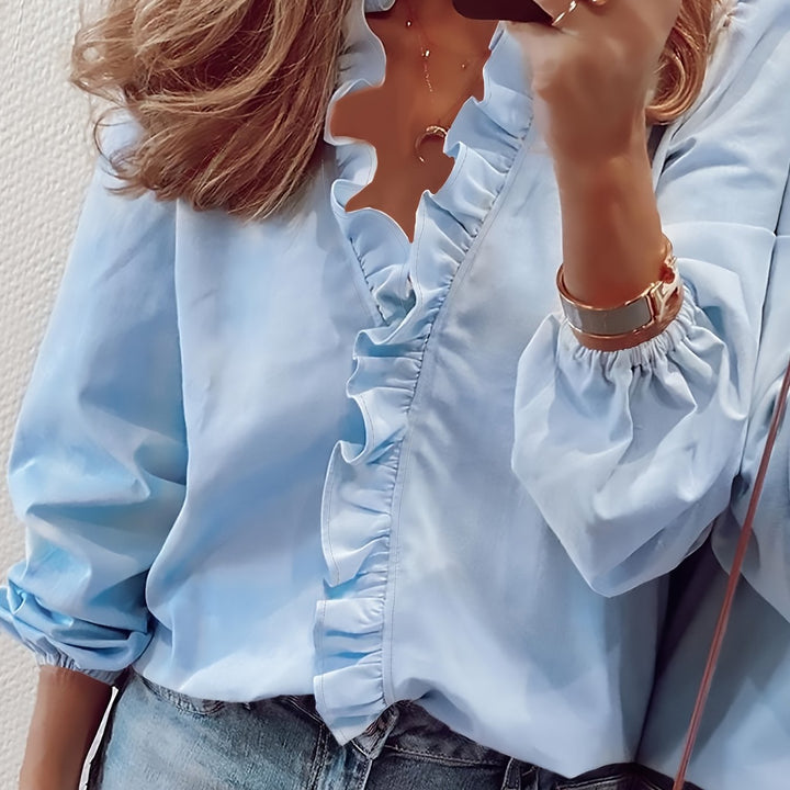 ERNESTINE | RUFFLED V-NECK BLOUSE