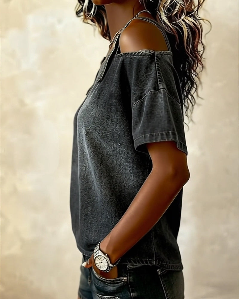 HARPER | OFF-SHOULDER BLOUSE WITH DENIM STRAPS