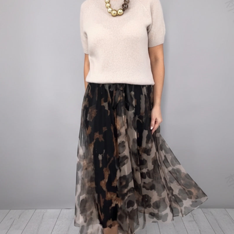 VELESSA | LEOPARD FLOWY SKIRT AND SWEATER SET