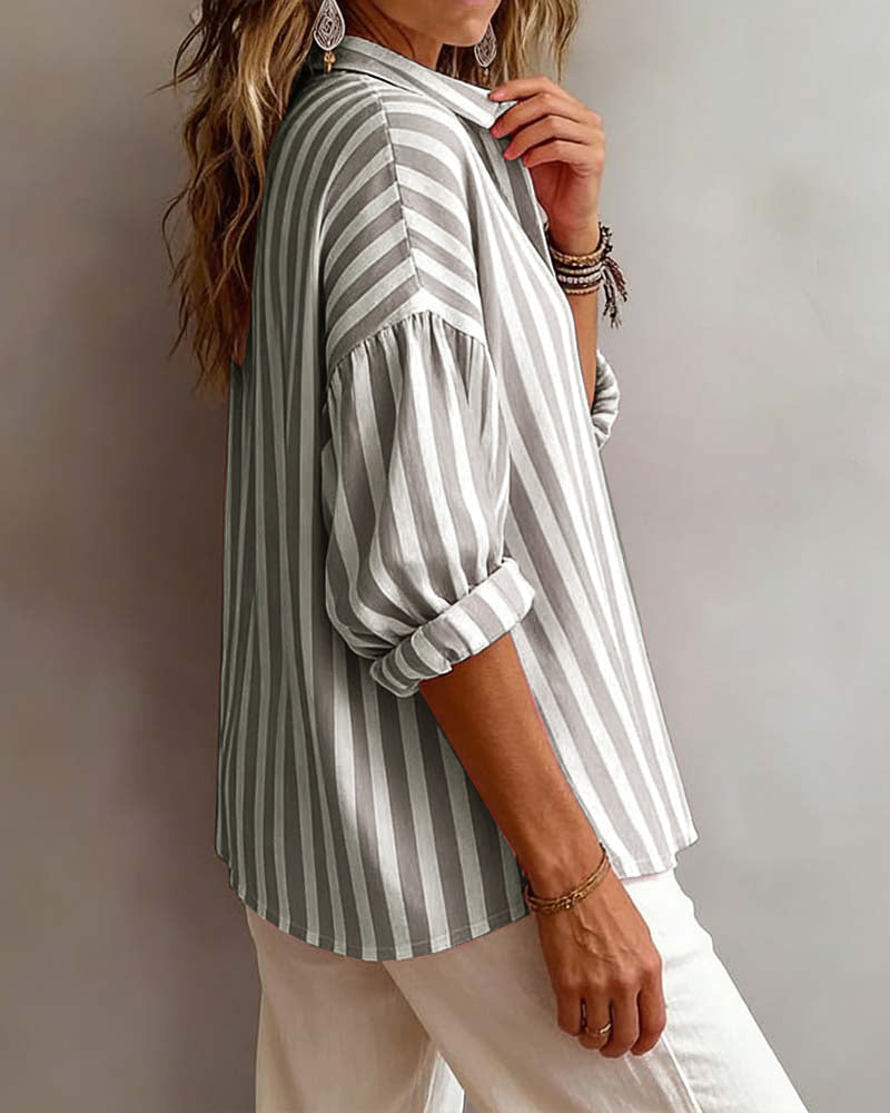 SCARLETT | LOOSE STRIPED BLOUSE WITH COLLAR