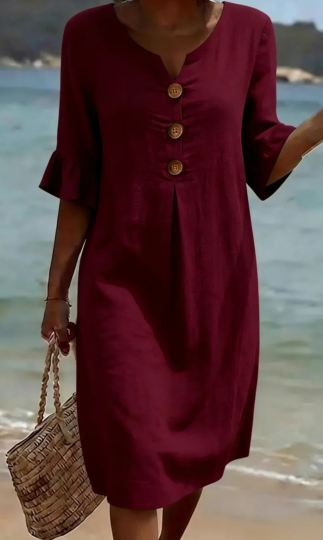 RADMILA | RUFFLE SLEEVE BUTTON DRESS