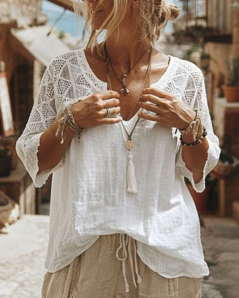 AVA | V-NECK LACE DETAIL BLOUSE