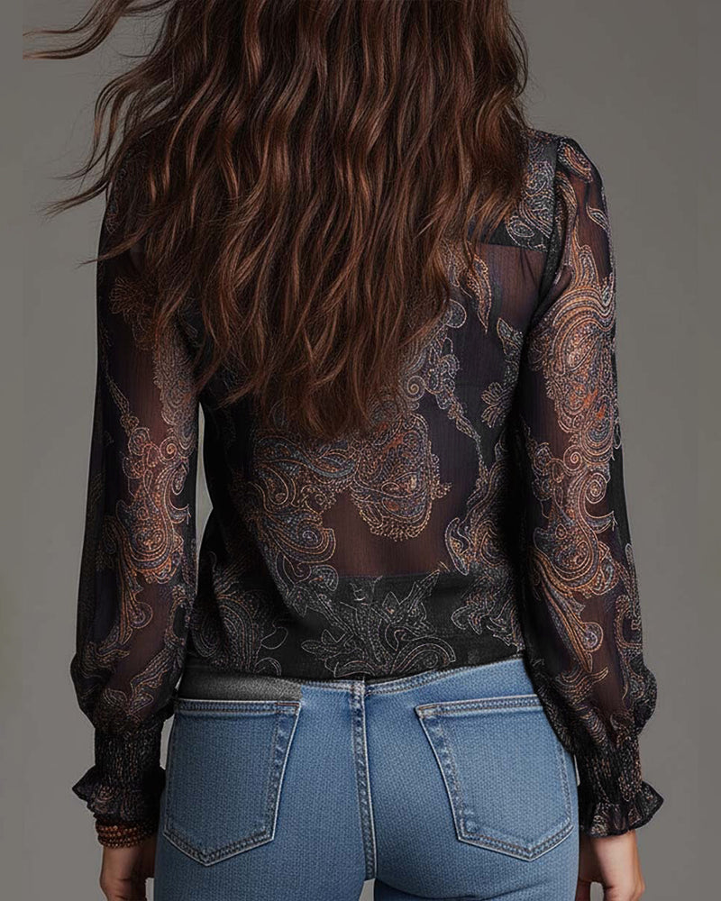 EMMA | RETRO RUFFLE HALF-ZIP BLOUSE