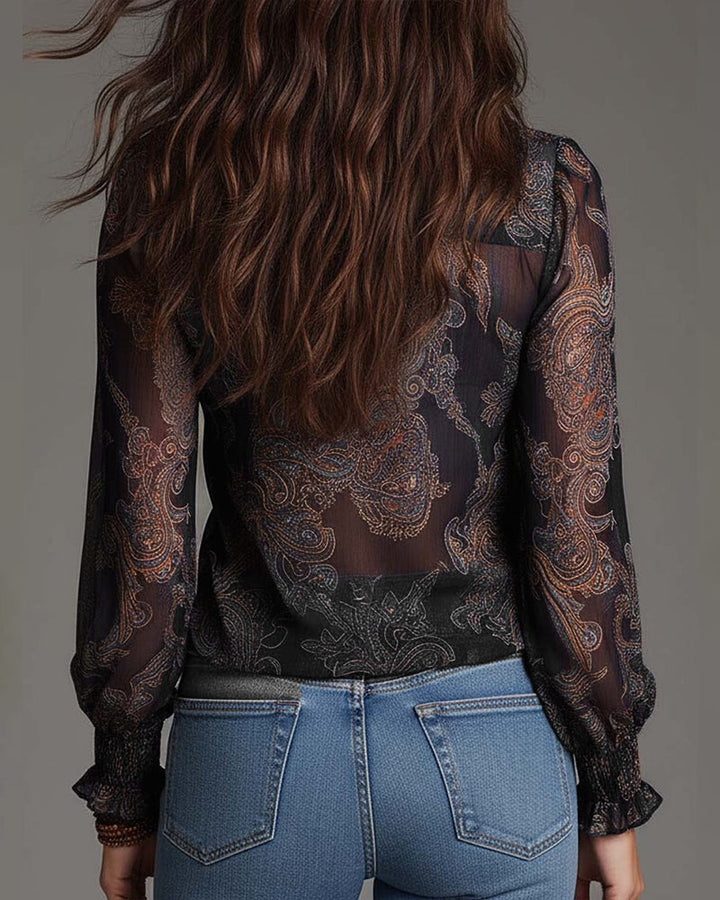 EMMA | RETRO RUFFLE HALF-ZIP BLOUSE