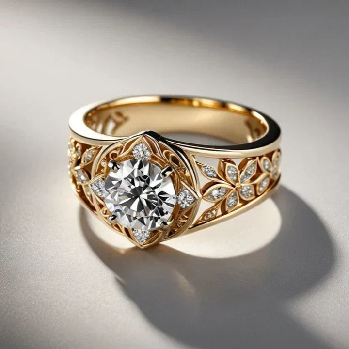 EMMA | ELEGANT GOLD HOLLOW FLOWER CRYSTAL RING