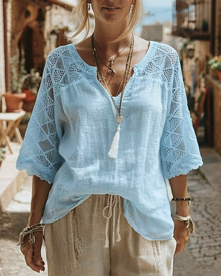AVA | V-NECK LACE DETAIL BLOUSE