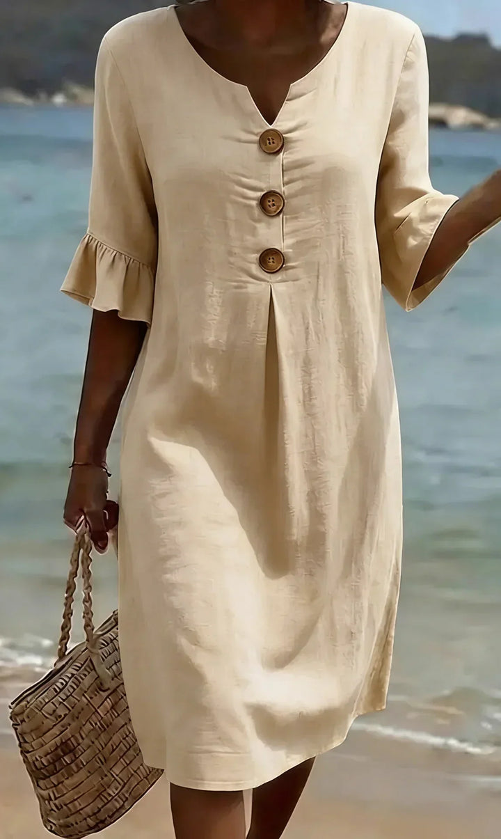 RADMILA | RUFFLE SLEEVE BUTTON DRESS