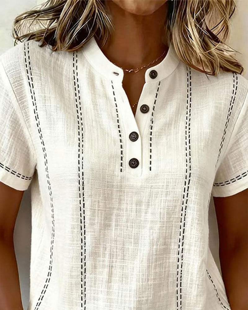 AUBREY | CASUAL BUTTON V-NECK T-SHIRT