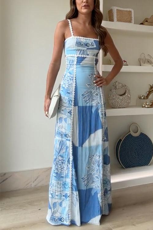 ELEONORE | RIC RAC STRAP BOW BACK PRINTED MAXI DRESS