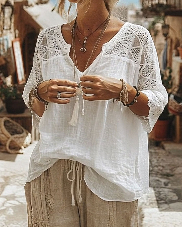 AVA | V-NECK LACE DETAIL BLOUSE