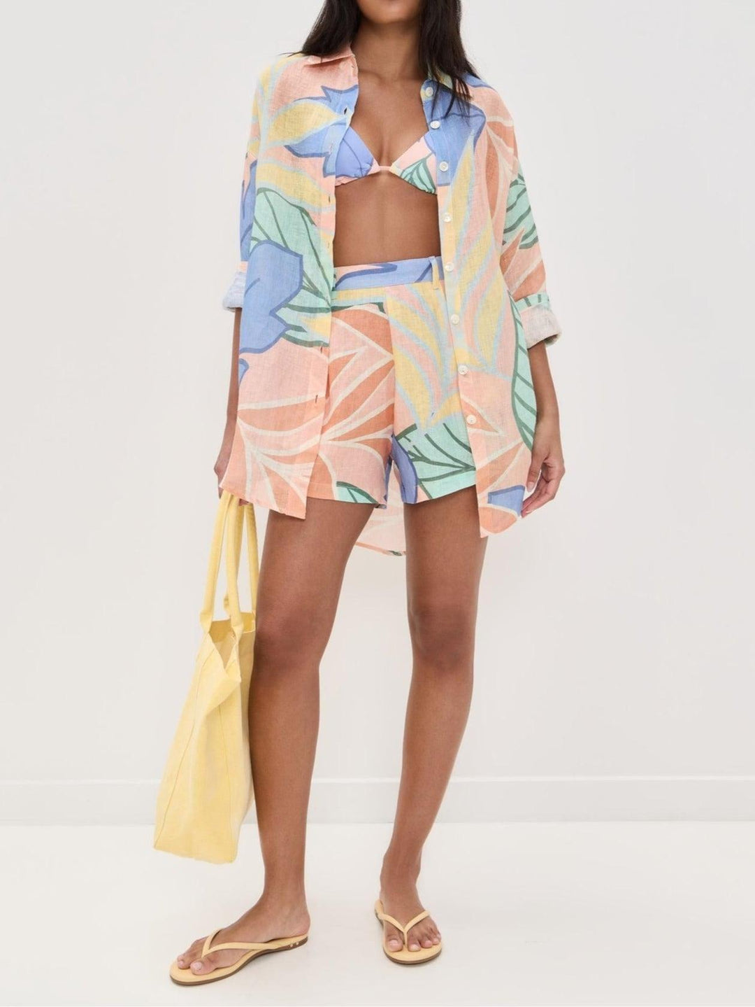 AMANDINE | TROPICAL LEAF PRINTED SHORT SET