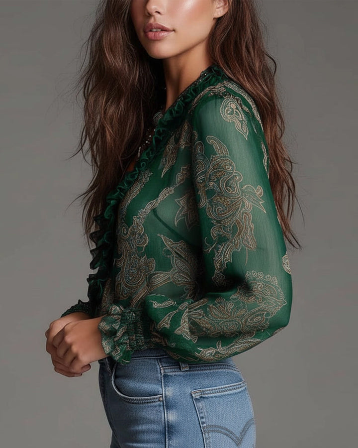 EMMA | RETRO RUFFLE HALF-ZIP BLOUSE