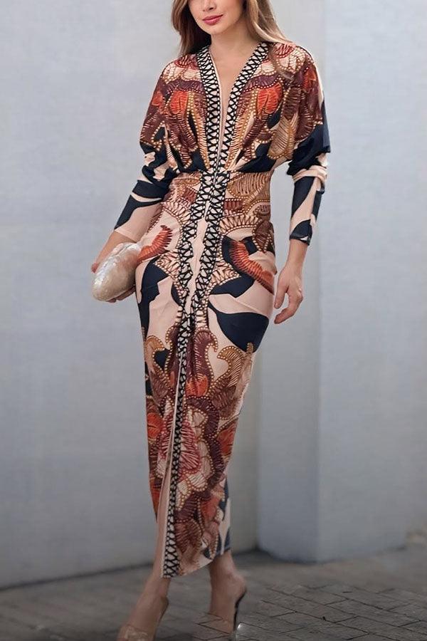 EVA | SUN ESCAPE UNIQUE PRINT DOLMAN MIDI DRESS
