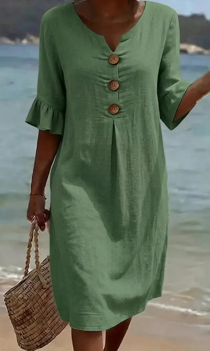 RADMILA | RUFFLE SLEEVE BUTTON DRESS