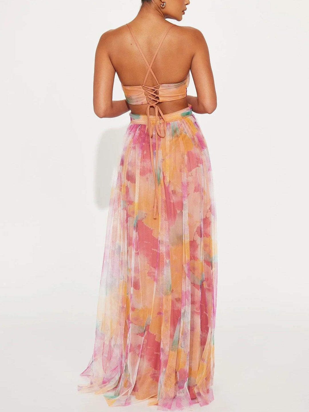 KAREN | PAINTED FLORAL PRINT V-NECK MAXI DRESS