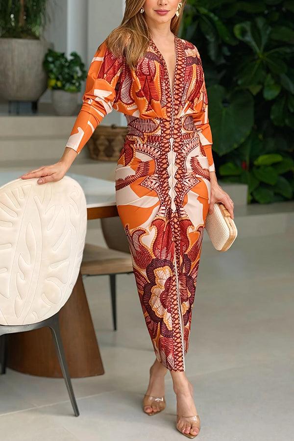 EVA | SUN ESCAPE UNIQUE PRINT DOLMAN MIDI DRESS