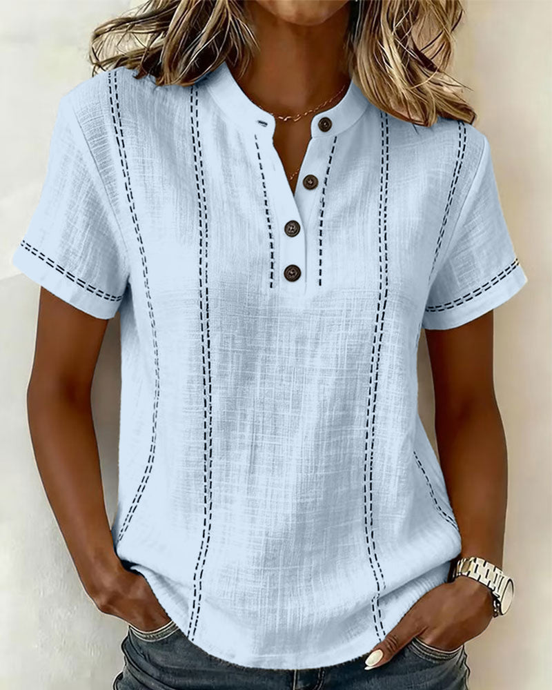 AUBREY | CASUAL BUTTON V-NECK T-SHIRT
