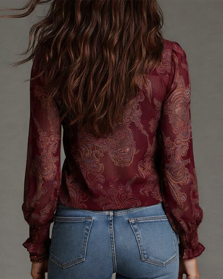 EMMA | RETRO RUFFLE HALF-ZIP BLOUSE