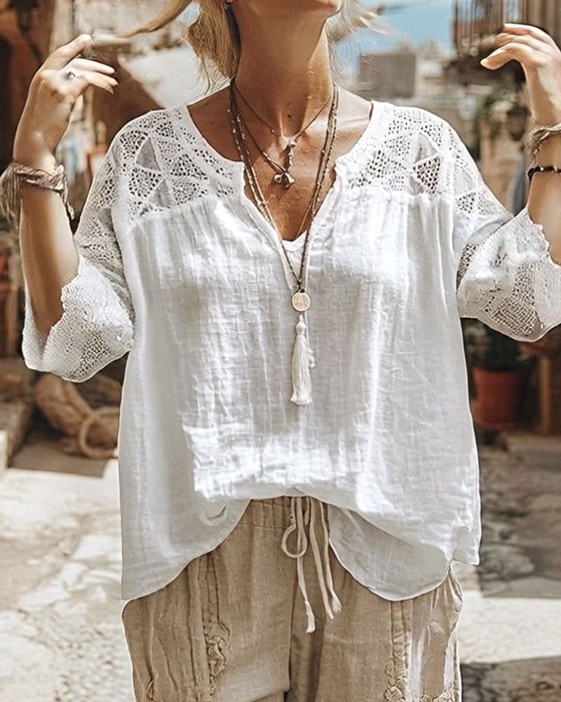 AVA | V-NECK LACE DETAIL BLOUSE