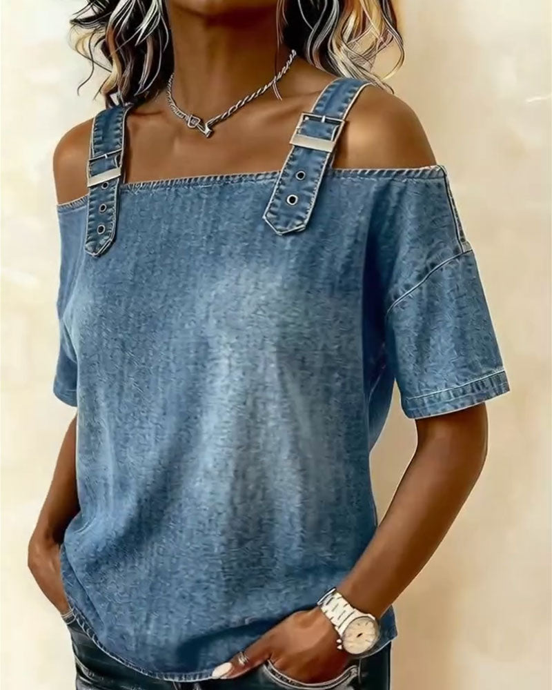 HARPER | OFF-SHOULDER BLOUSE WITH DENIM STRAPS