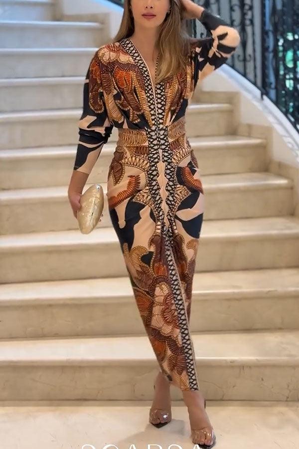EVA | SUN ESCAPE UNIQUE PRINT DOLMAN MIDI DRESS