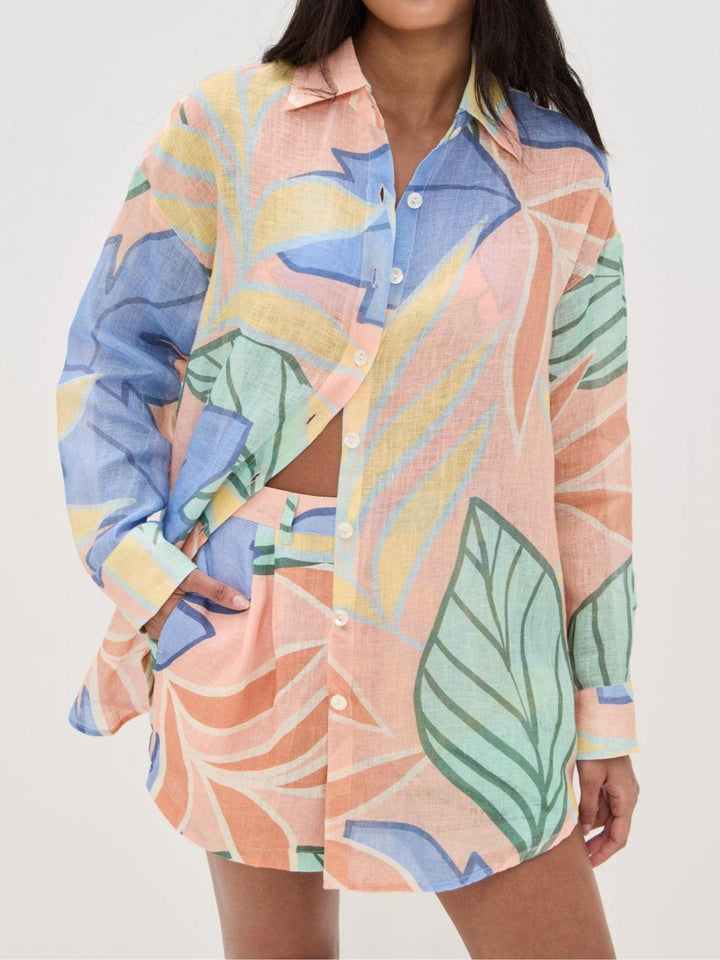 AMANDINE | TROPICAL LEAF PRINTED SHORT SET