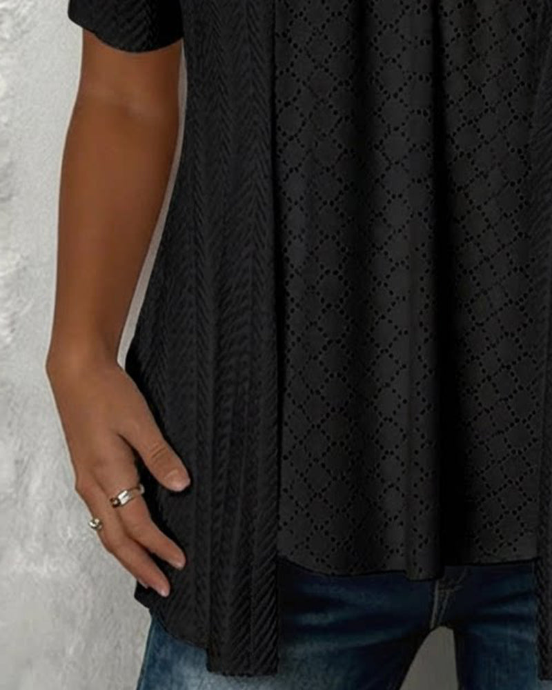 LILY | PATCHWORK FAUX LAYER SQUARE CUTOUT COLLAR BLOUSE