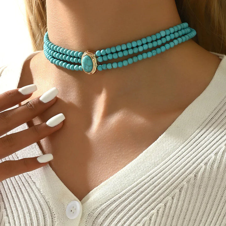 AURORA | ELEGANT VINTAGE TURQUOISE BEADED NECKLACE