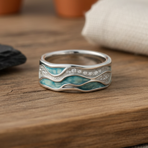 MADISON | ELEGANT TURQUOISE SILVER WAVES RING