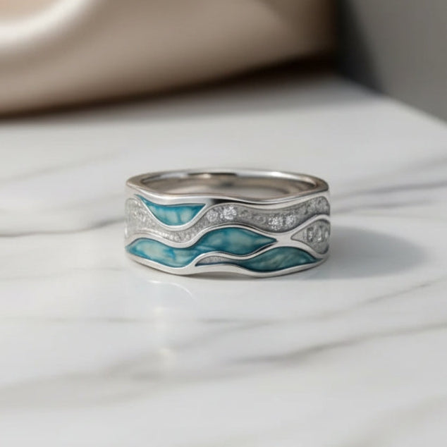 MADISON | ELEGANT TURQUOISE SILVER WAVES RING