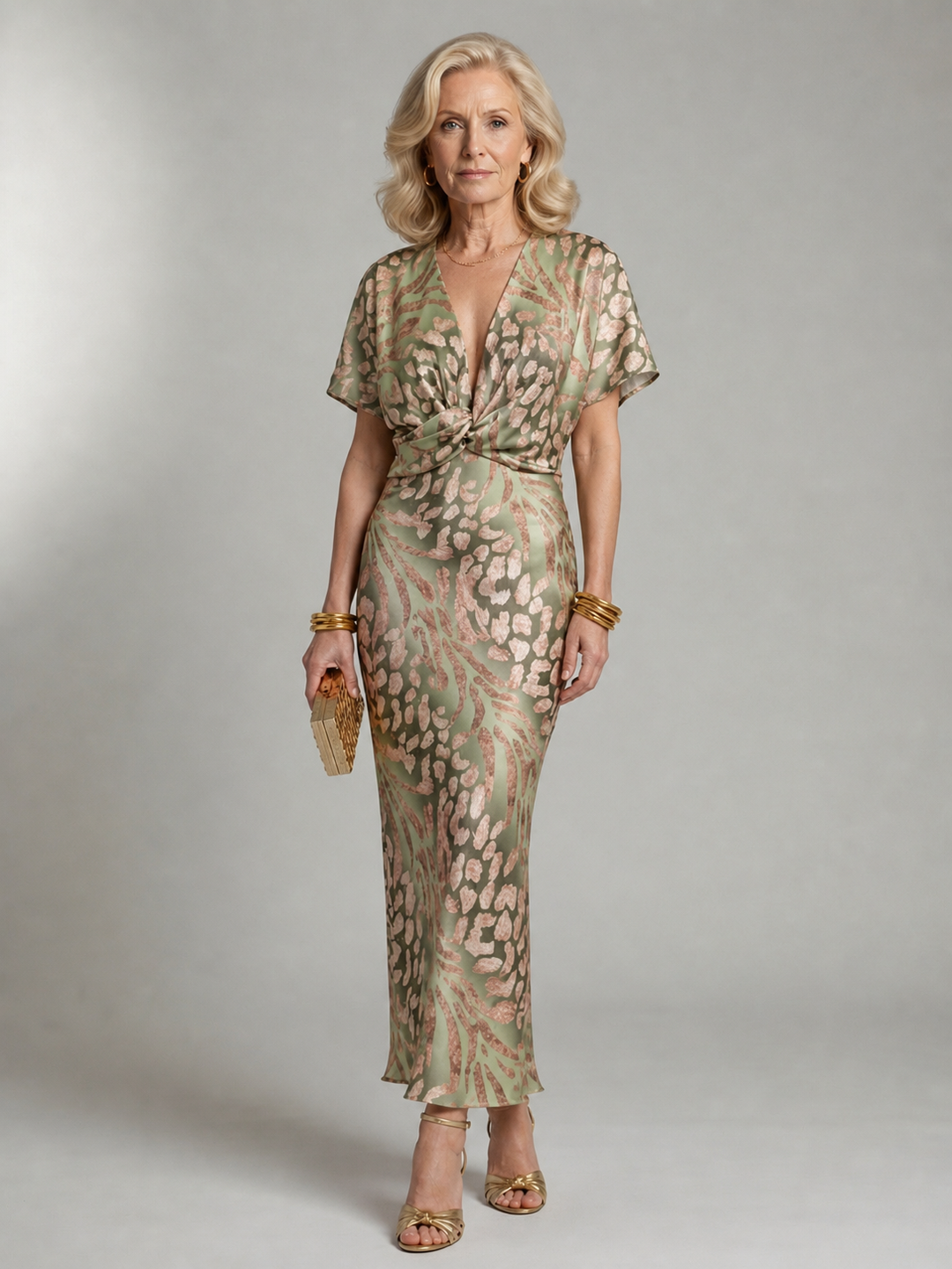 OLIVE | ABSTRACT PRINT TWIST WAIST MIDI DRESS