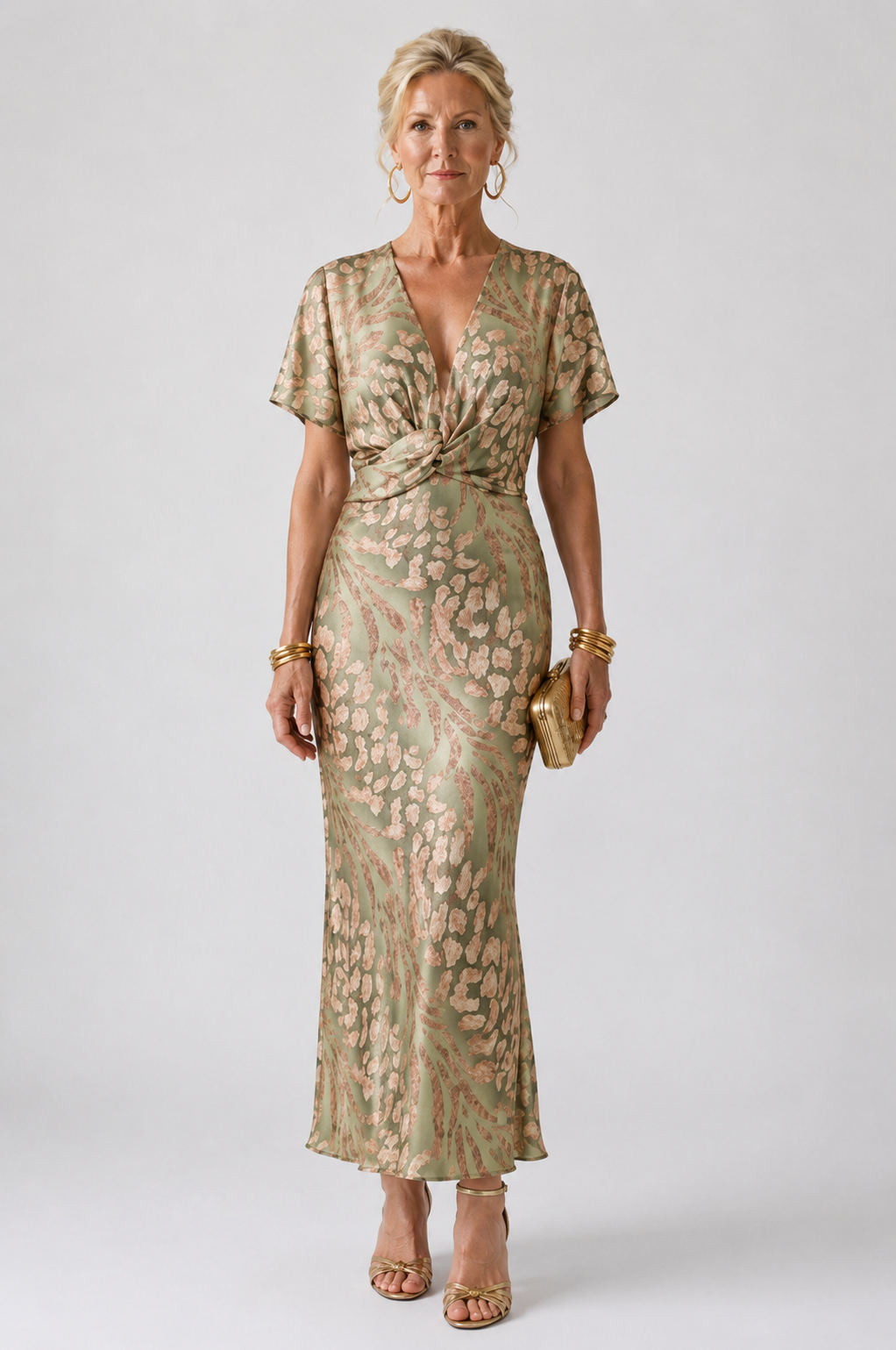OLIVE | ABSTRACT PRINT TWIST WAIST MIDI DRESS