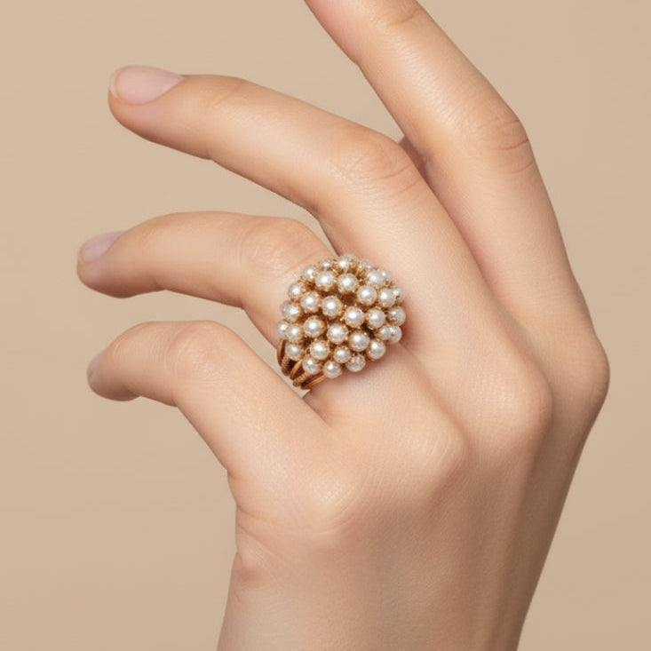 DELPHINE | PEARL CLUSTER GOLD RING