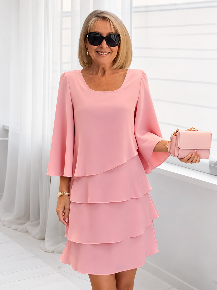 CATHERINE | BELL SLEEVE LAYERED RUFFLE DRESS