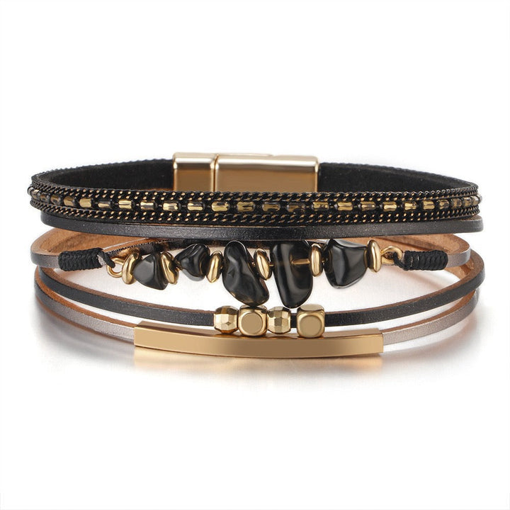 DOROTHY | BLACK STONE CHIP LEATHER BRACELET