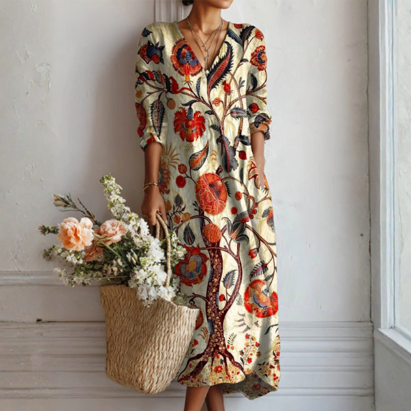KENDRA | CREAM BOHEMIAN FLORAL DRESS