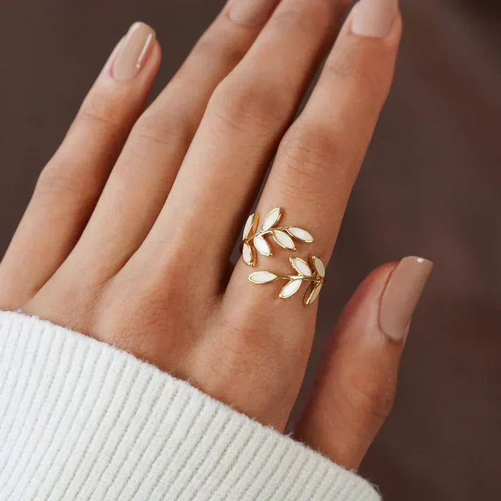 EMILY | WHITE OPAL LEAF ADJUSTABLE RING