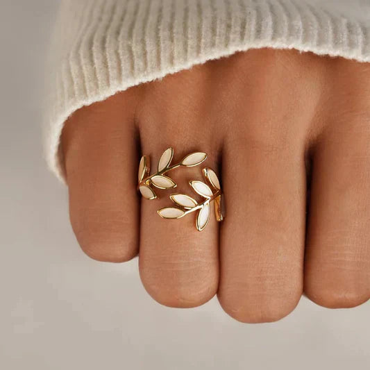 EMILY | WHITE OPAL LEAF ADJUSTABLE RING