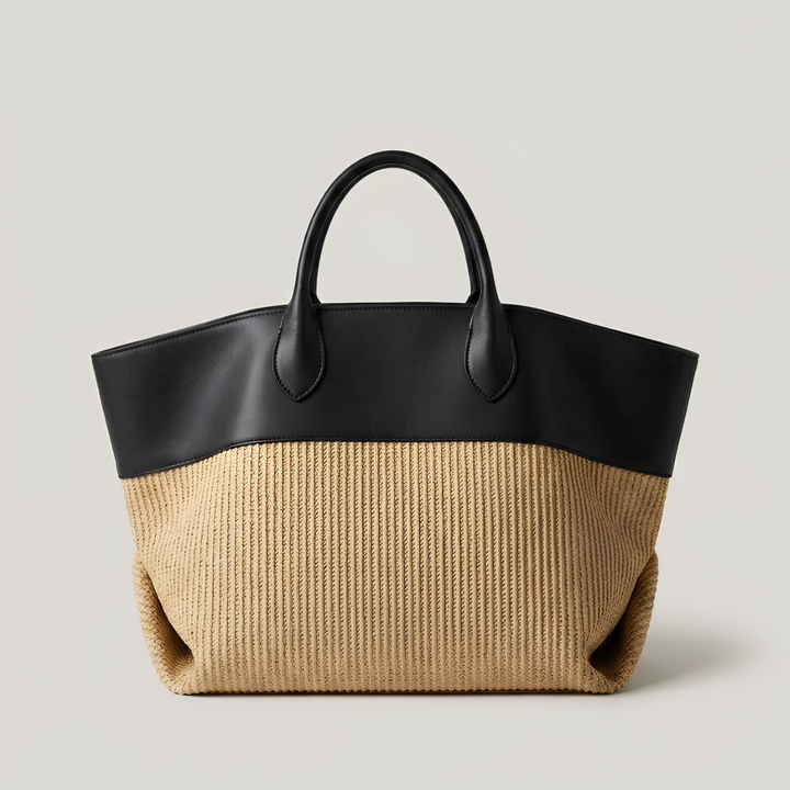 COLETTE | BLACK COLOURBLOCK WOVEN TOTE BAG
