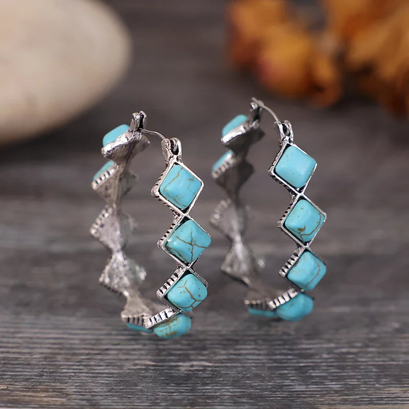 EMILY | VINTAGE TURQUOISE U-SHAPED HOOP EARRINGS