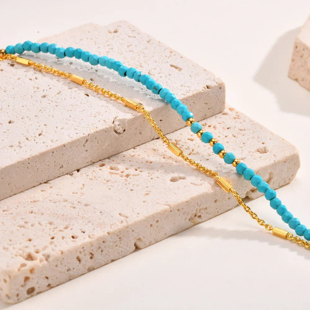 NATALIE | TIMELESS GOLD DOUBLE CHAIN TURQUOISE BRACELET