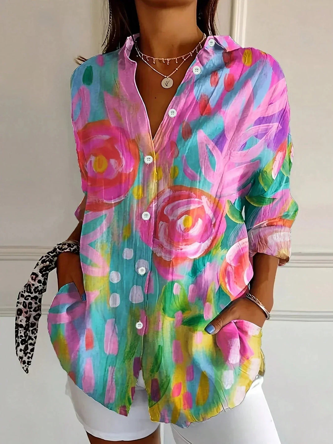 EMILY | ELEGANT LONG SLEEVE WITH COLORFUL PATTERN SHIRT