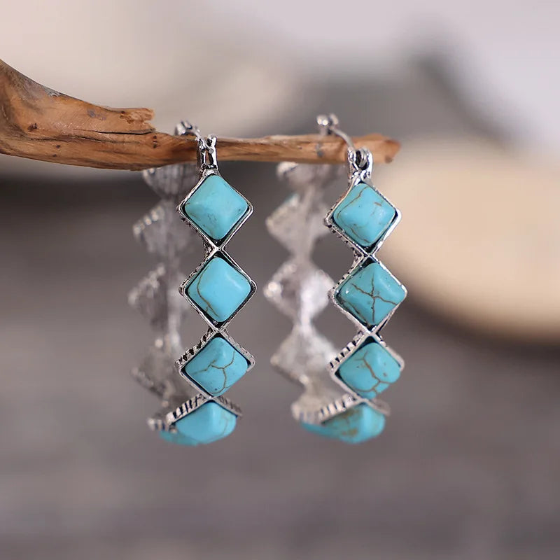 EMILY | VINTAGE TURQUOISE U-SHAPED HOOP EARRINGS