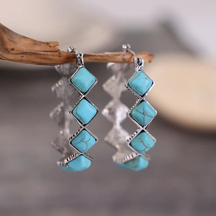 EMILY | VINTAGE TURQUOISE U-SHAPED HOOP EARRINGS